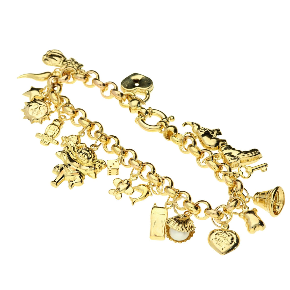 9ct Yellow Gold Hollow Charm Bracelet - 17.2g