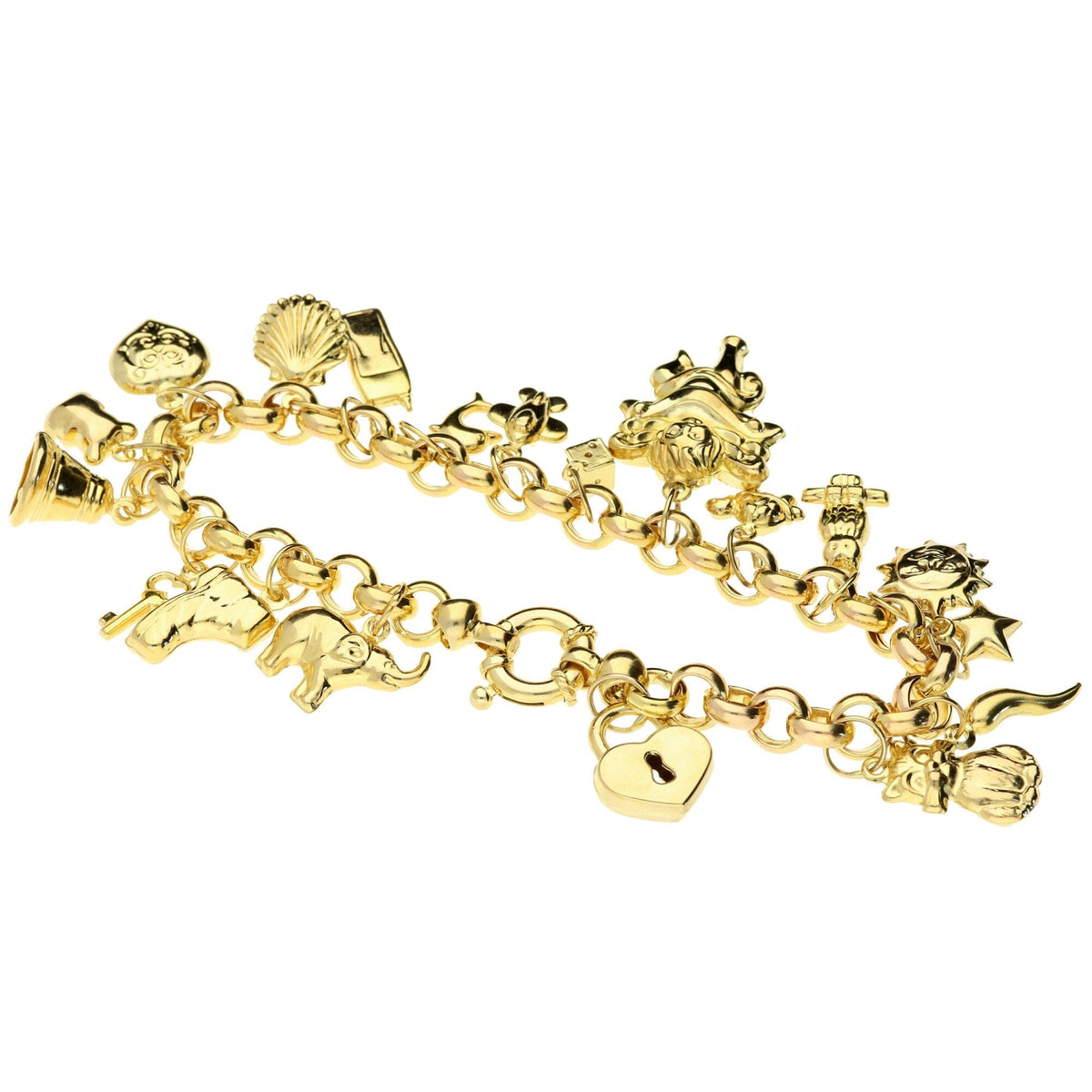 9ct Yellow Gold Hollow Charm Bracelet - 17.2g
