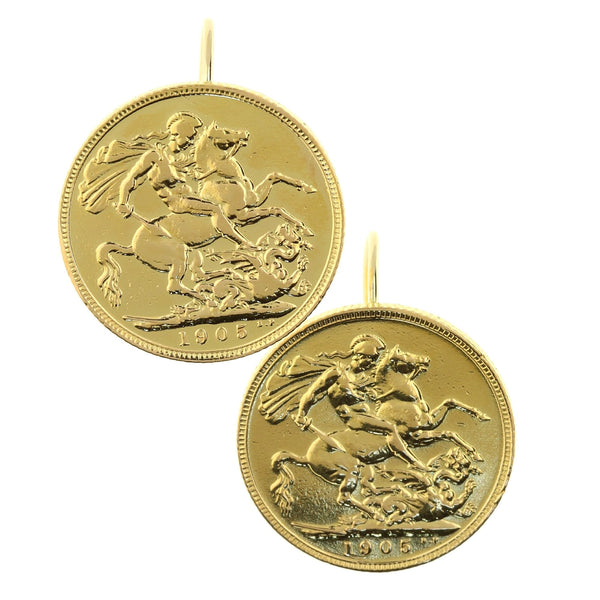 1905 Full Sovereign King Edward VII Earrings - 16.5g
