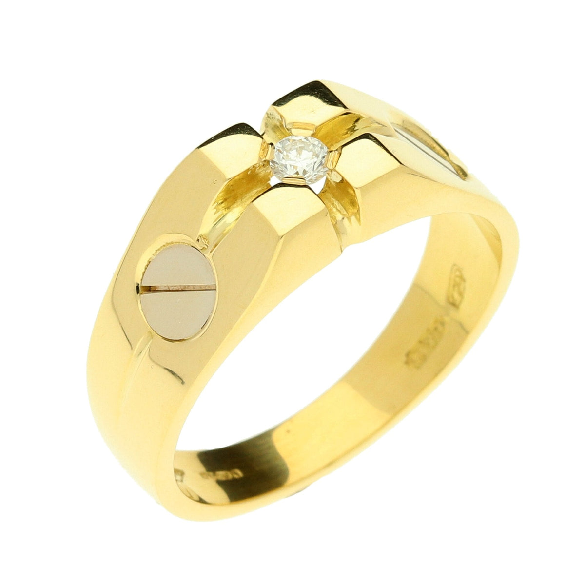 18ct Yellow Gold Gents Diamond Screw Ring - 10.4g