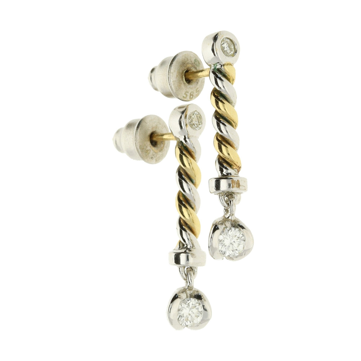 14ct White and Yellow Gold Diamond Twist Earrings - 0.30ct