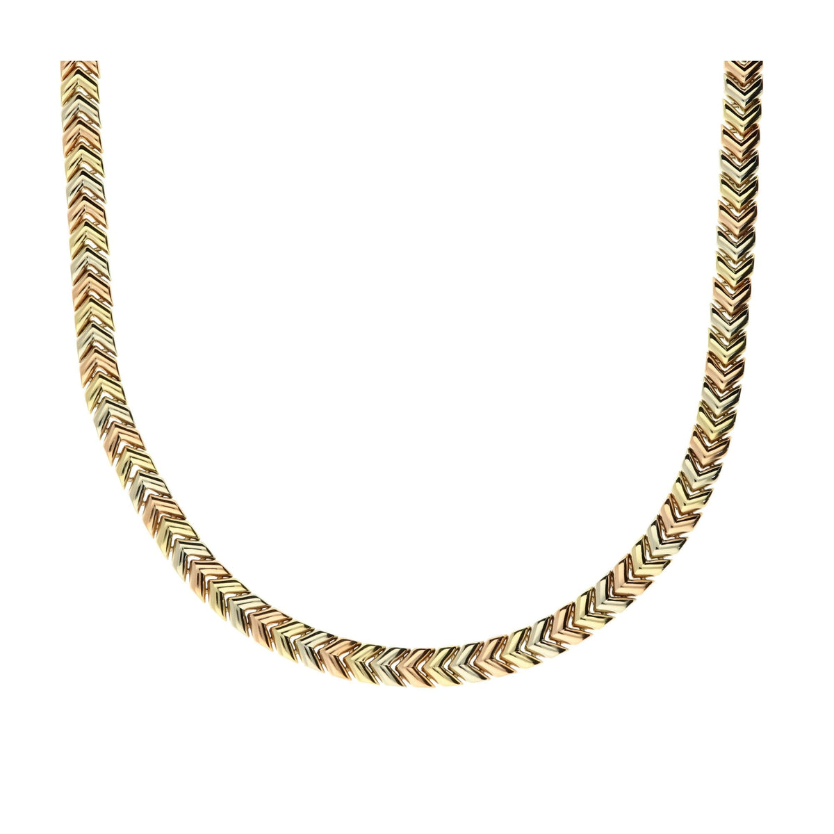 9ct Gold 17 inch Tri-Colour Necklace  - 27.9g