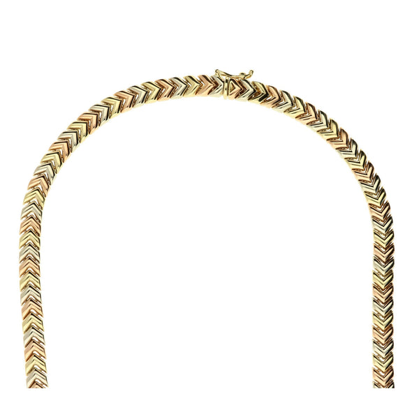 9ct Gold 17 inch Tri-Colour Necklace  - 27.9g