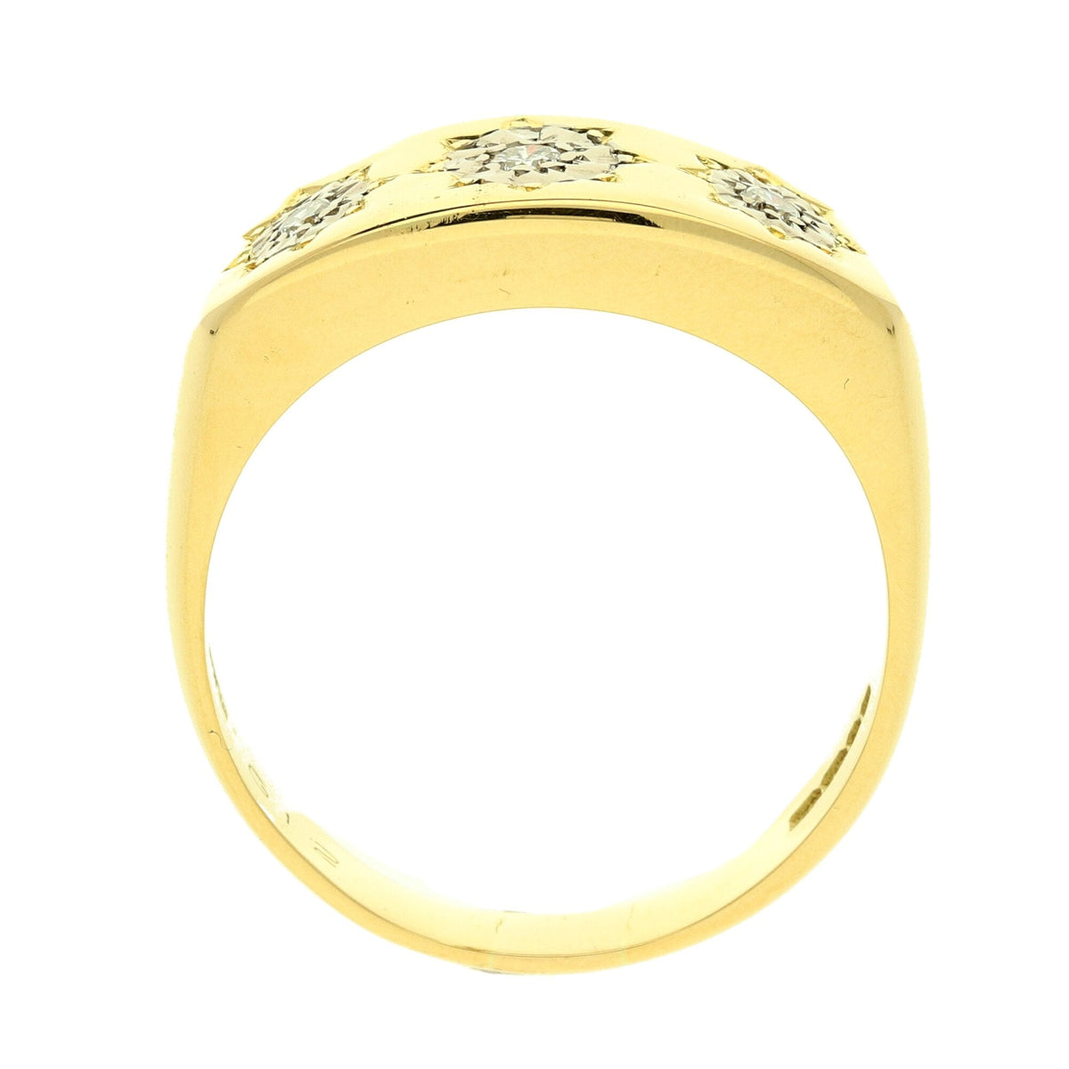 18ct Yellow Gold Three Stone Diamond Mens Ring - 11.2g