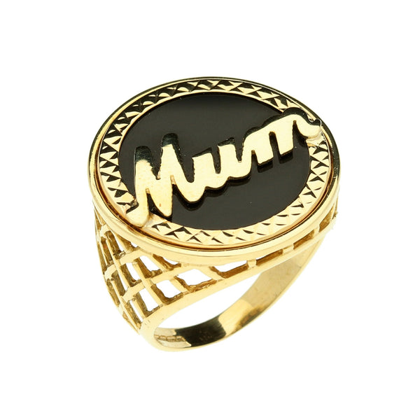 9ct Yellow Gold Onyx Mum Ring - 5.2g