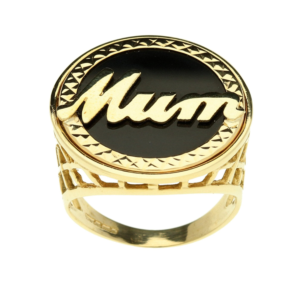 9ct Yellow Gold Onyx Mum Ring - 5.2g