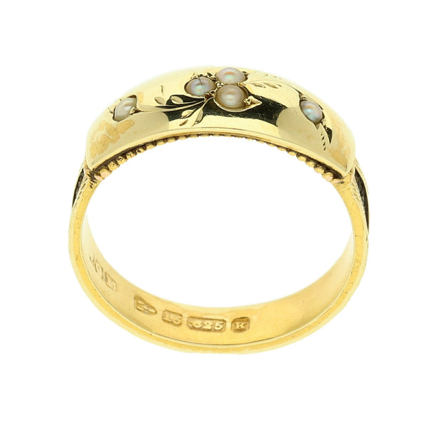 15ct Yellow Gold Seed Pearl Vintage Mourning Ring - 2.6g