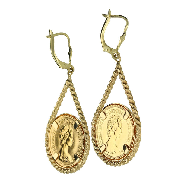 1982 Half Sovereign Earrings - Rope Tear Drop Design
