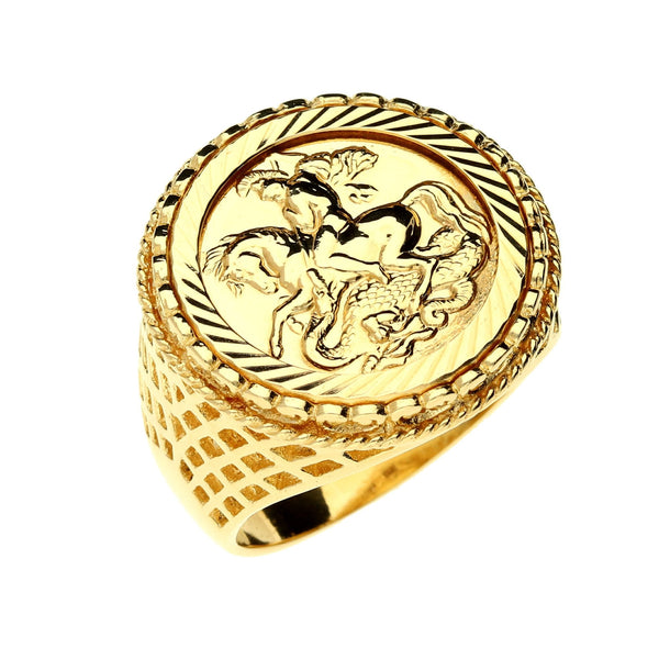 9ct Yellow Gold St George Ring - Size W - 11.8g