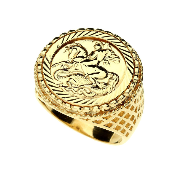 9ct Yellow Gold St George Ring - Size W - 11.8g