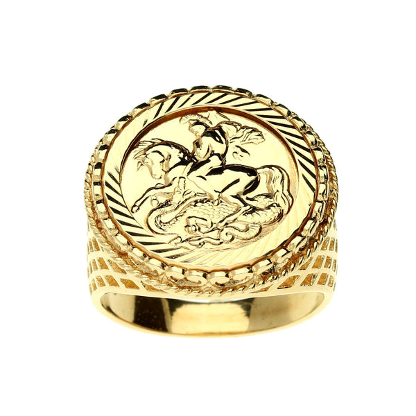 9ct Yellow Gold St George Ring - Size W - 11.8g