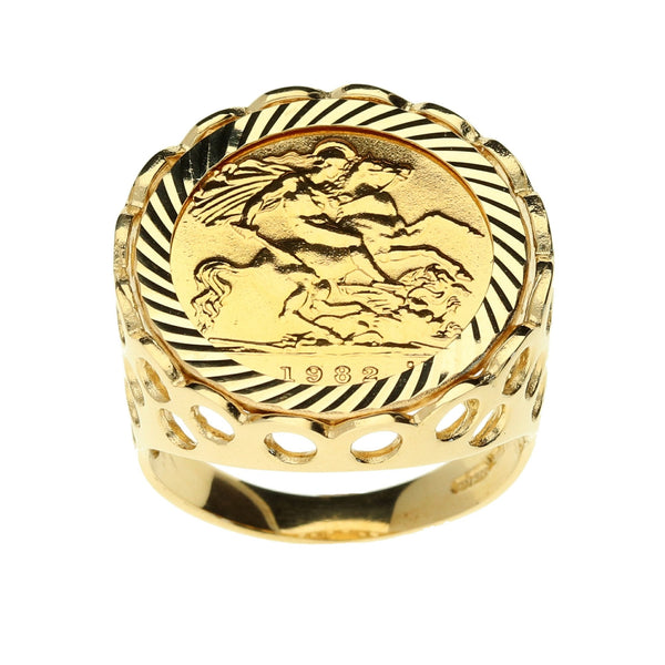 1982 Gold Half Sovereign Ring - 9.10g