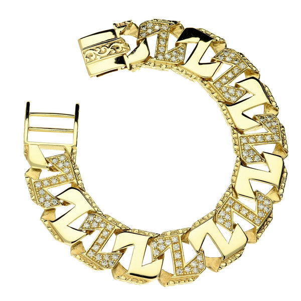 9ct Yellow Gold CZ Set Curb Bracelet - 65.0g
