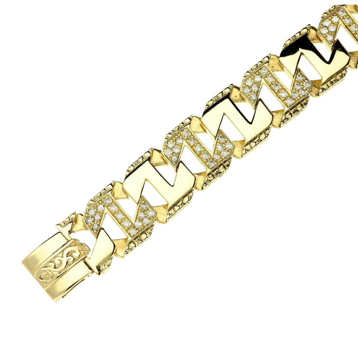 9ct Yellow Gold CZ Set Curb Bracelet - 65.0g
