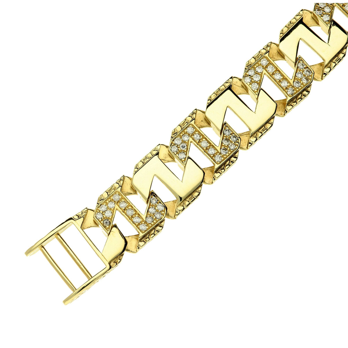 9ct Yellow Gold CZ Set Curb Bracelet - 65.0g