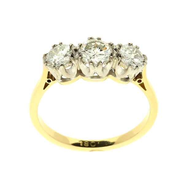 18ct Yellow Gold 3-Stone Diamond Ring - 1.29ct