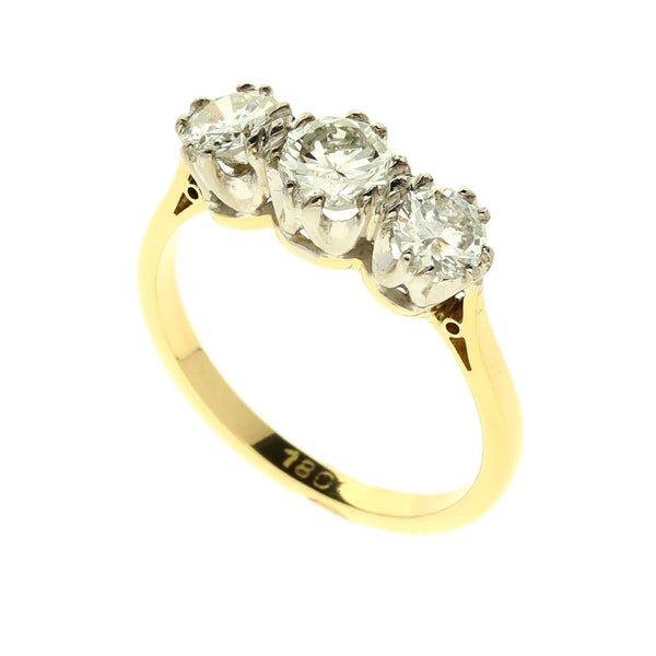 18ct Yellow Gold 3-Stone Diamond Ring - 1.29ct