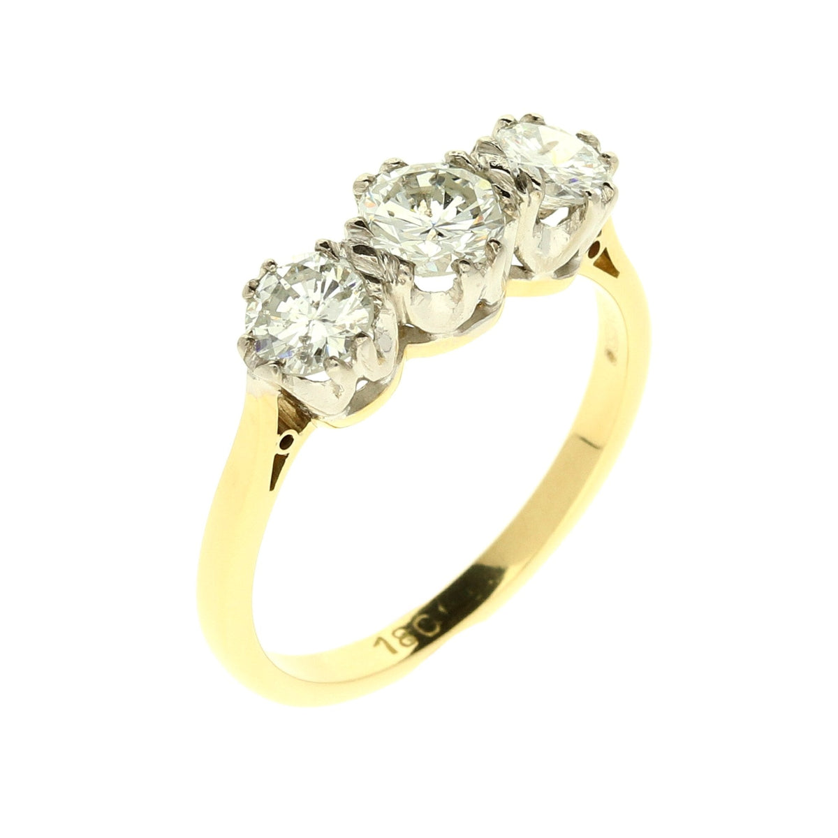 18ct Yellow Gold 3-Stone Diamond Ring - 1.29ct