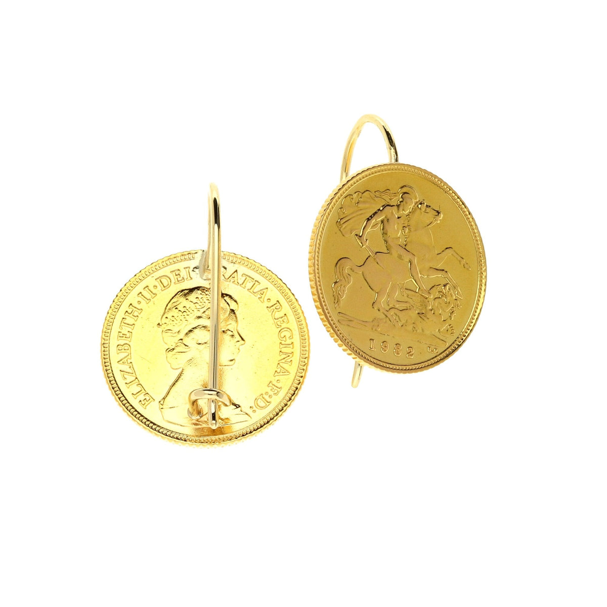 Gold 1982 Half Sovereign Earrings - 8.6g