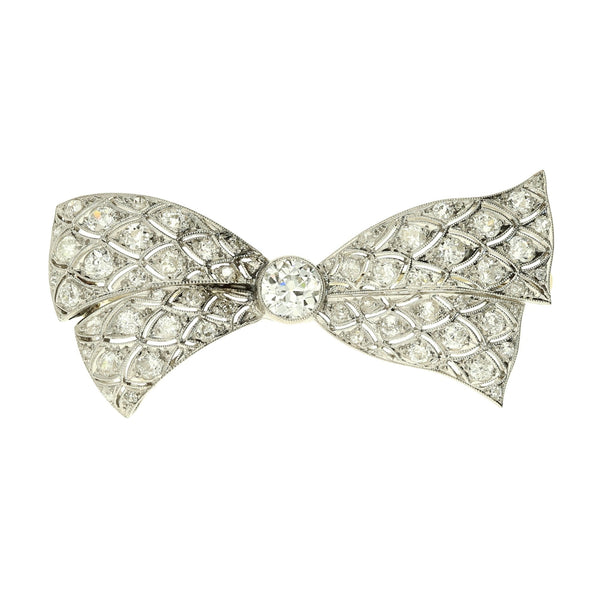 Platinum Diamond Bow Brooch - 1.44ct