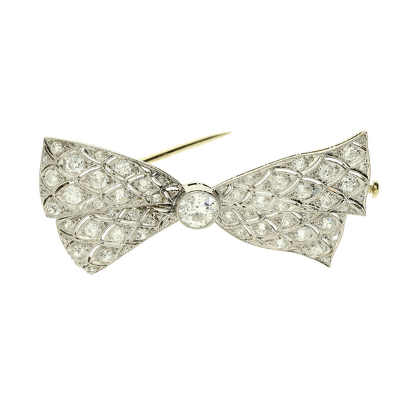 Platinum Diamond Bow Brooch - 1.44ct