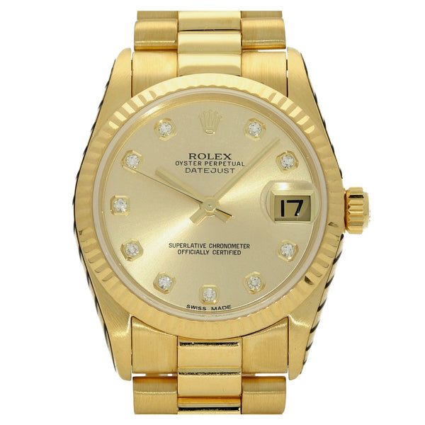 Datejust 68278 - Gold Midsize Watch - Diamond Dial - 1988