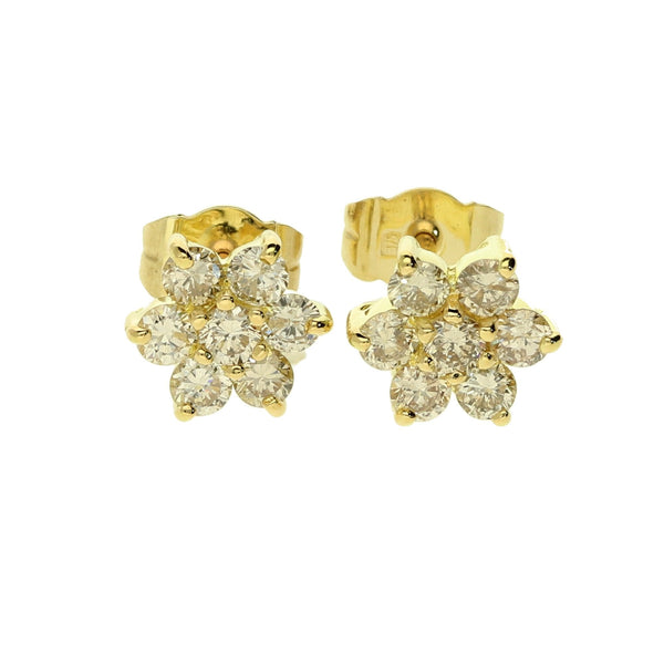 Yellow Gold Diamond Cluster Earrings - 1.00ct