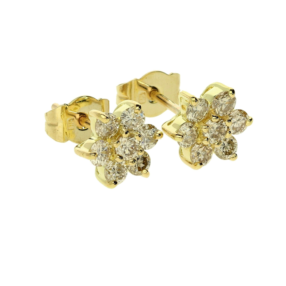 Yellow Gold Diamond Cluster Earrings - 1.00ct