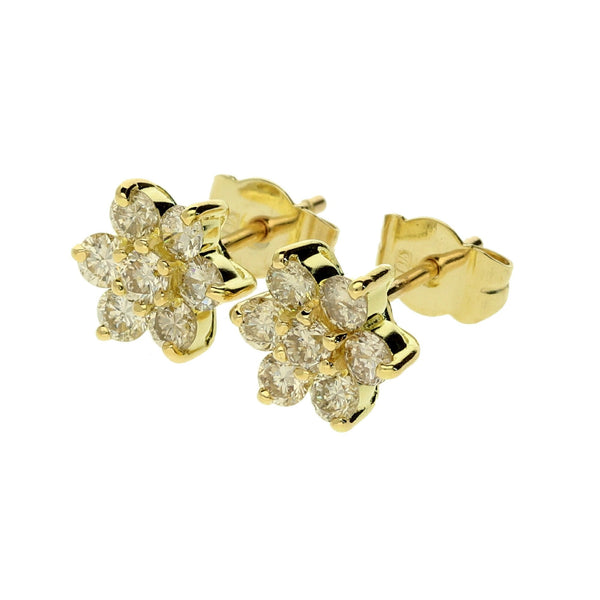 Yellow Gold Diamond Cluster Earrings - 1.00ct