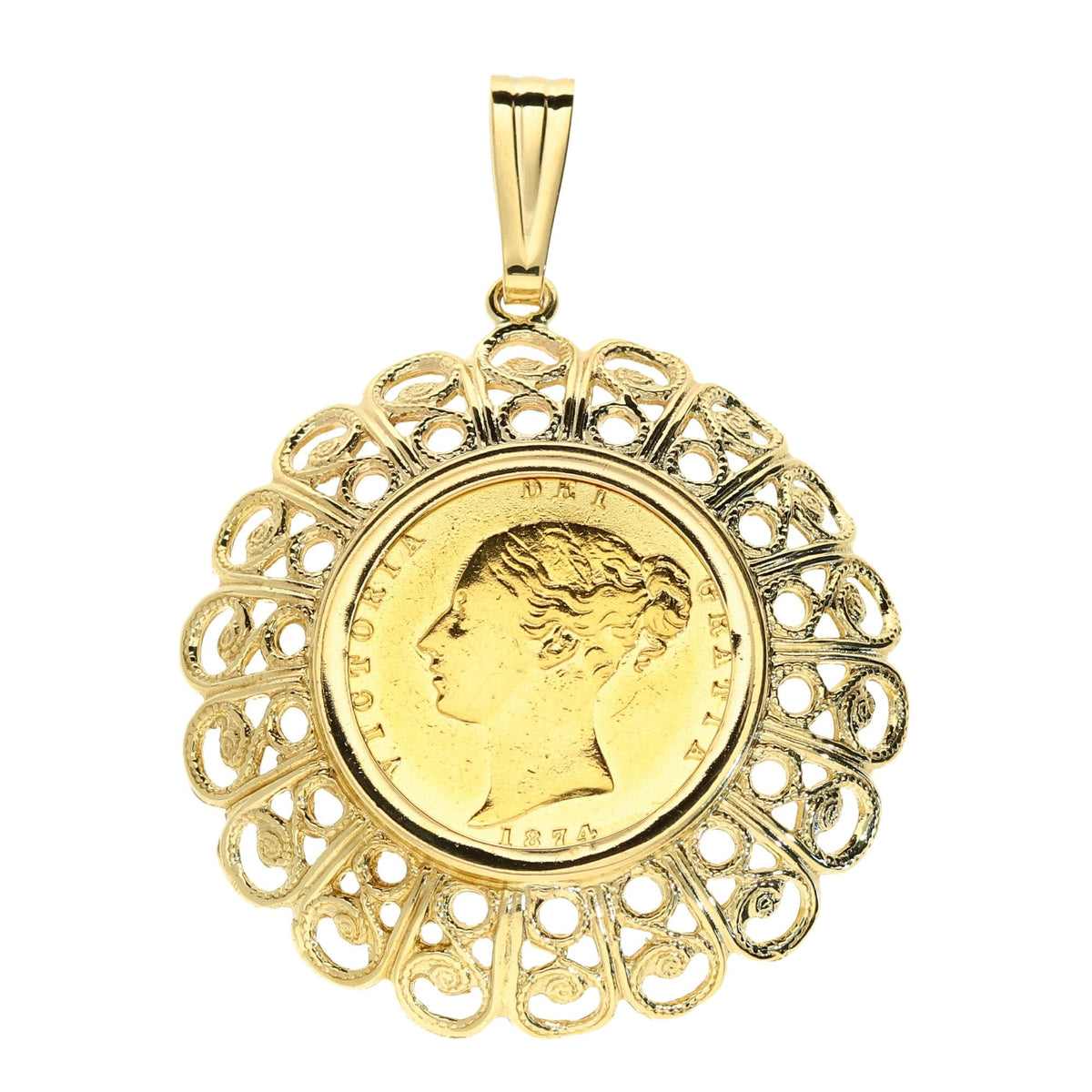 1874 Queen Victoria Half-Sovereign Coin Pendant - 7.1g