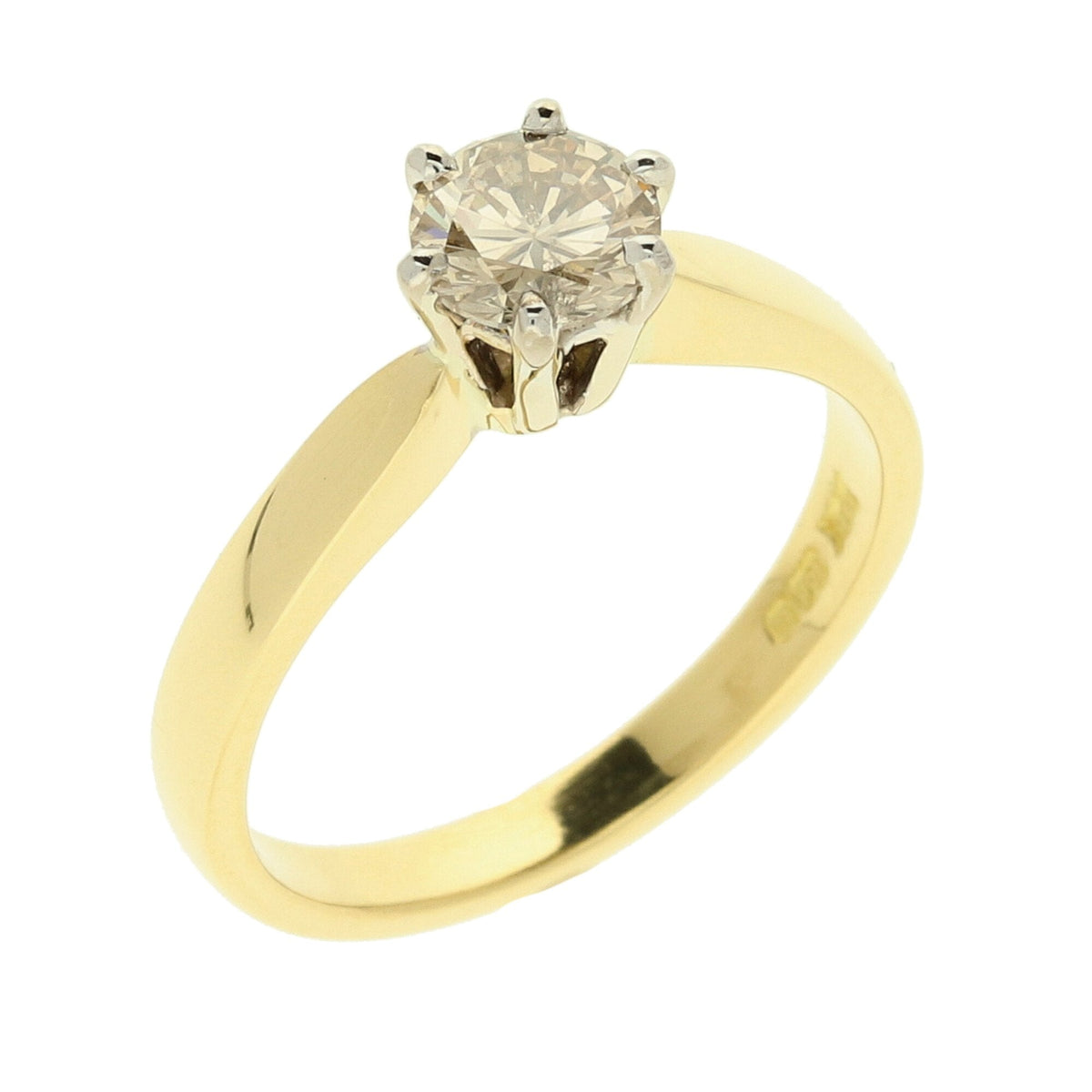 18ct Yellow Gold Six Claw Engagement Ring - Size N½ -  0.75ct