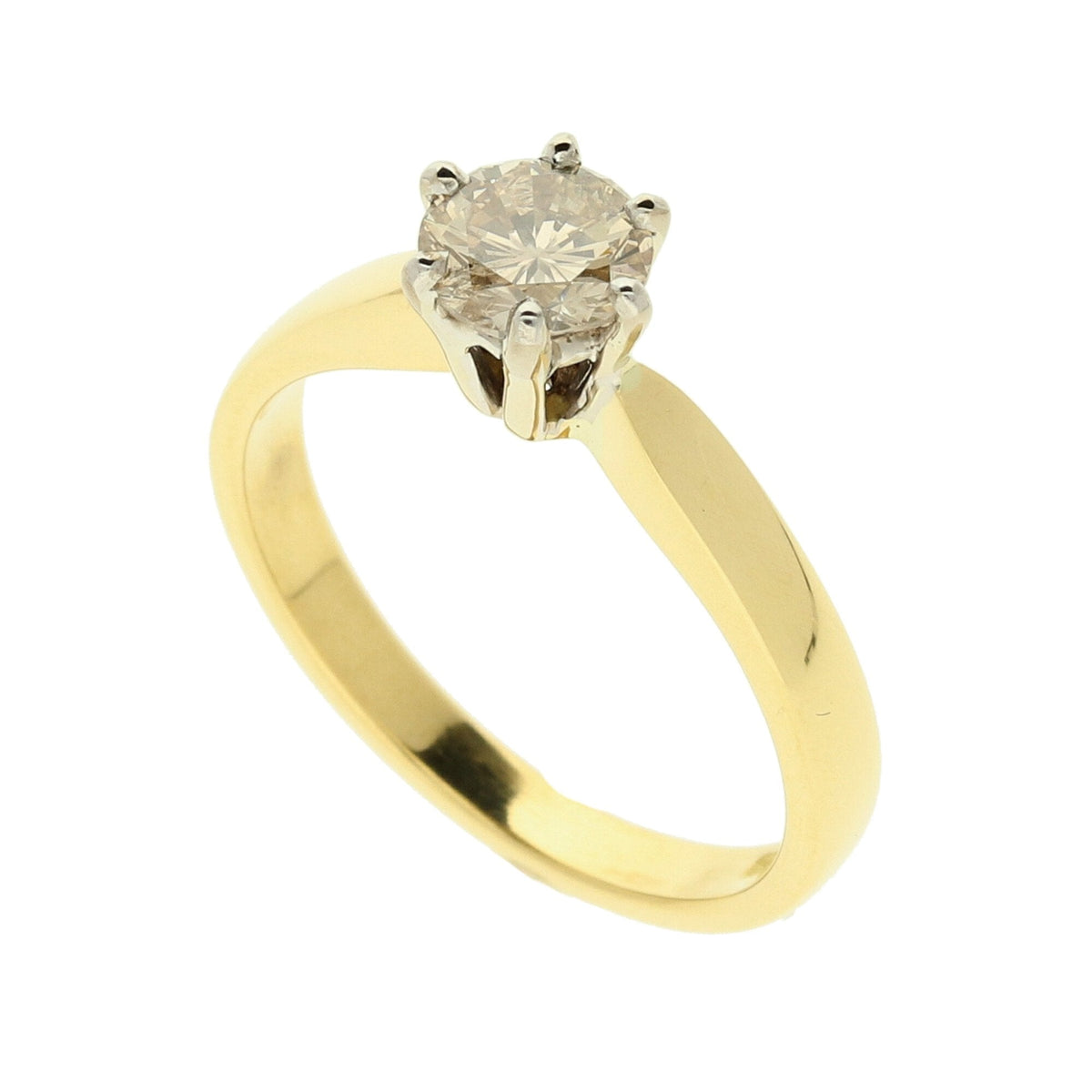 18ct Yellow Gold Six Claw Engagement Ring - Size N½ -  0.75ct