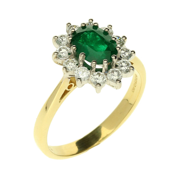 18ct Yellow Gold Emerald & Diamond Cluster Ring
