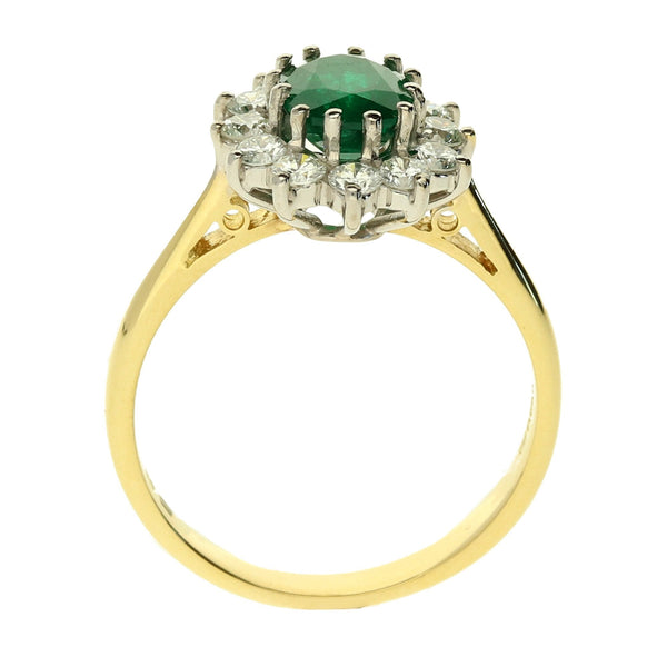 18ct Yellow Gold Emerald & Diamond Cluster Ring