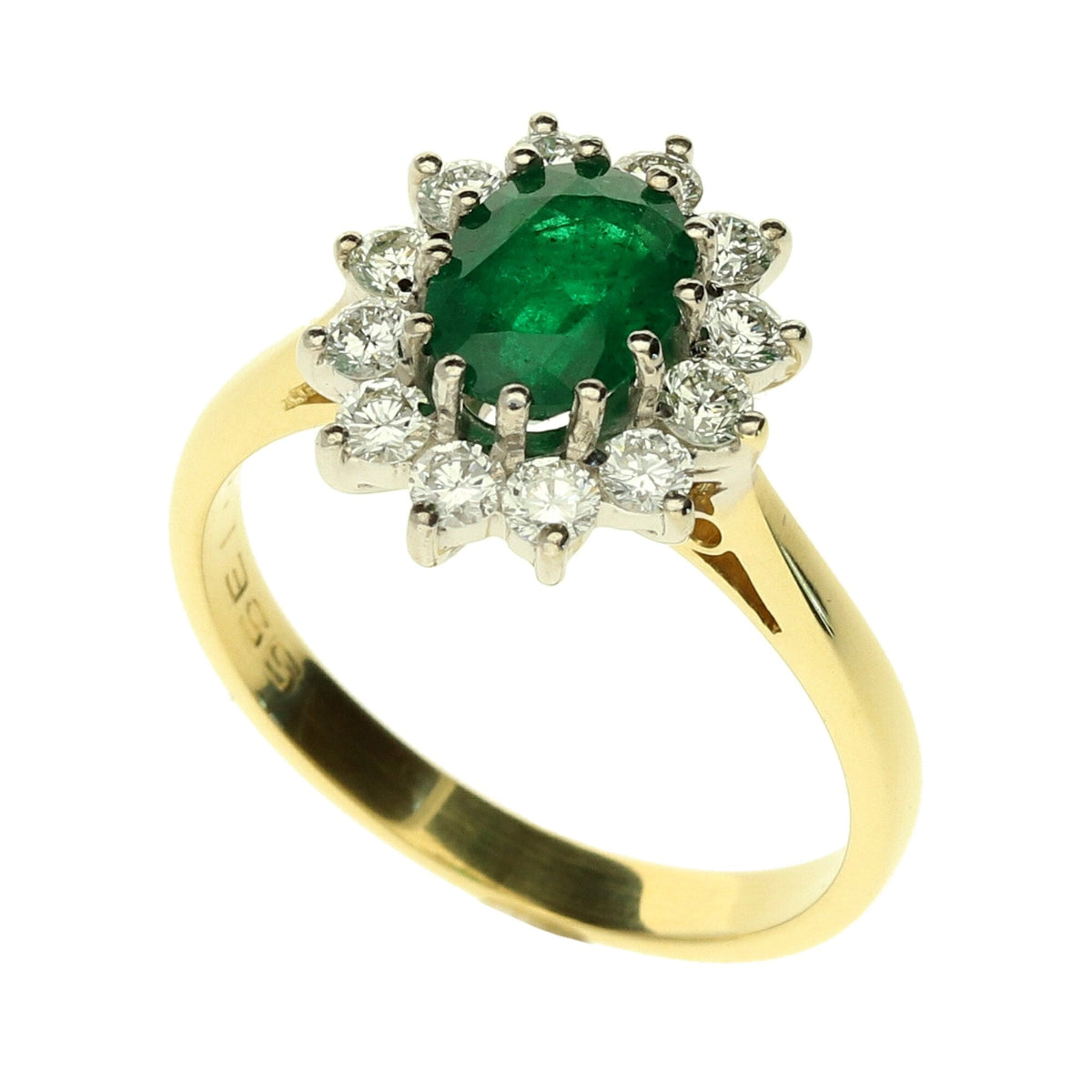 18ct Yellow Gold Emerald & Diamond Cluster Ring