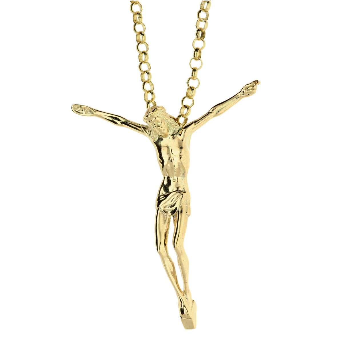 9ct Yellow Gold Large Crucifix Pendant and Chain - 62.5g