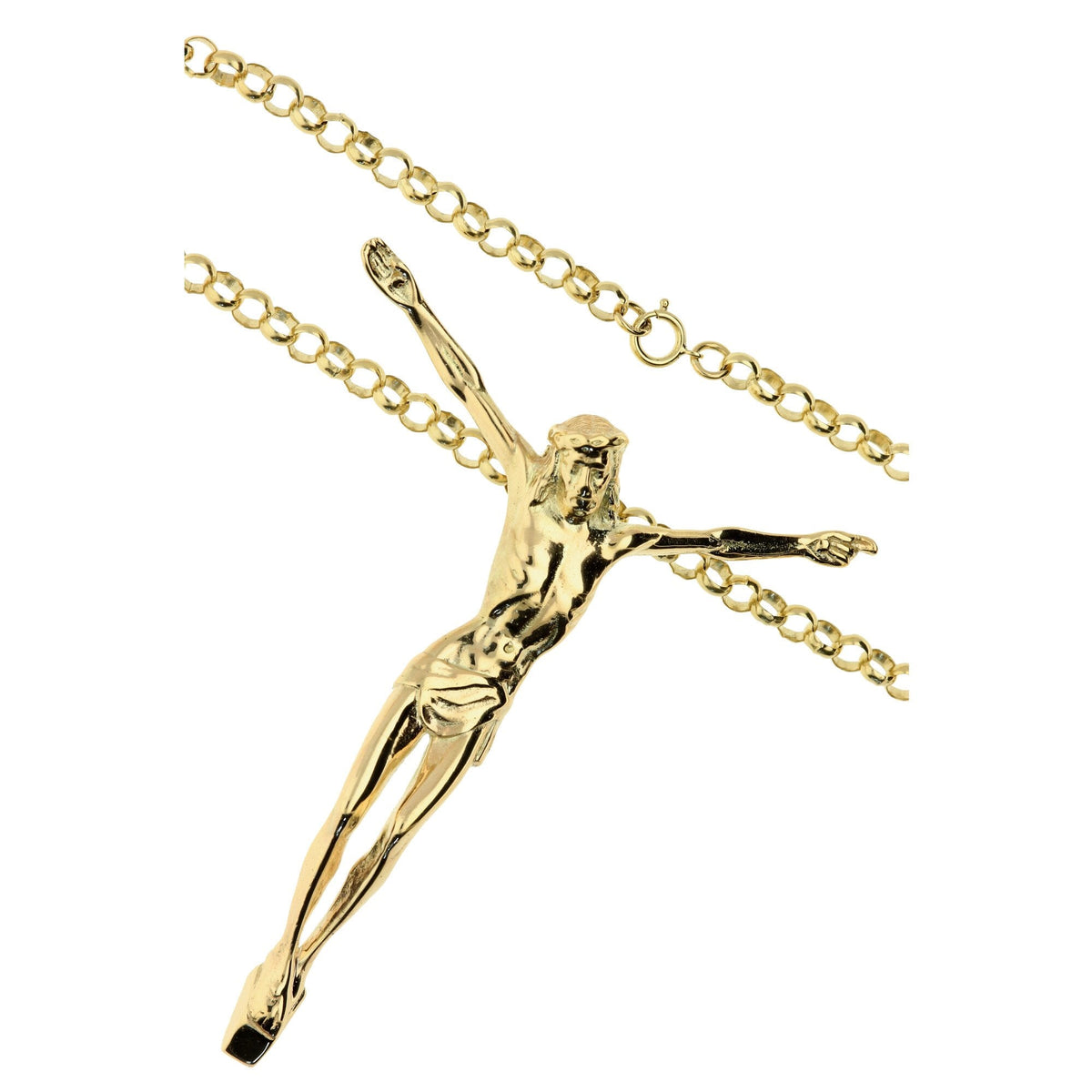 9ct Yellow Gold Large Crucifix Pendant and Chain - 62.5g
