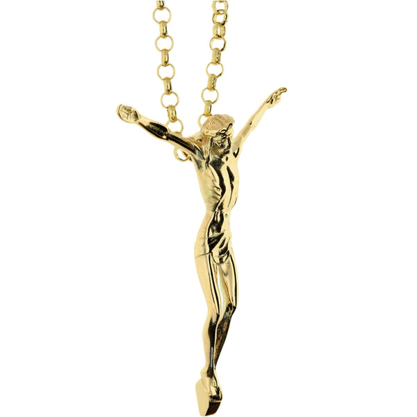 9ct Yellow Gold Large Crucifix Pendant and Chain - 62.5g