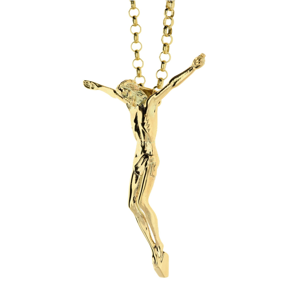 9ct Yellow Gold Large Crucifix Pendant and Chain - 62.5g