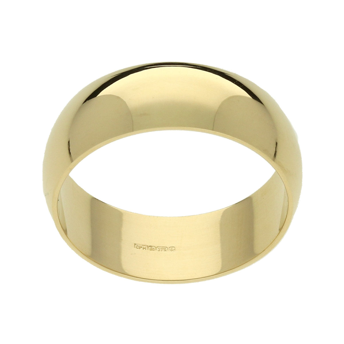 Mens 9ct Yellow Gold 8mm D Shape Wedding Ring - Size X