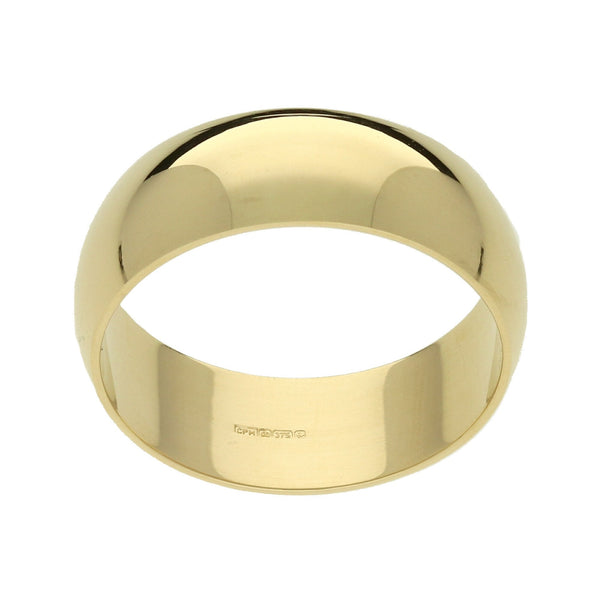 Mens 9ct Yellow Gold 8mm D Shape Wedding Ring - Size X