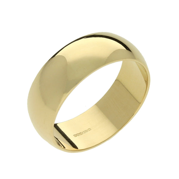 Mens 9ct Yellow Gold 8mm D Shape Wedding Ring - Size X