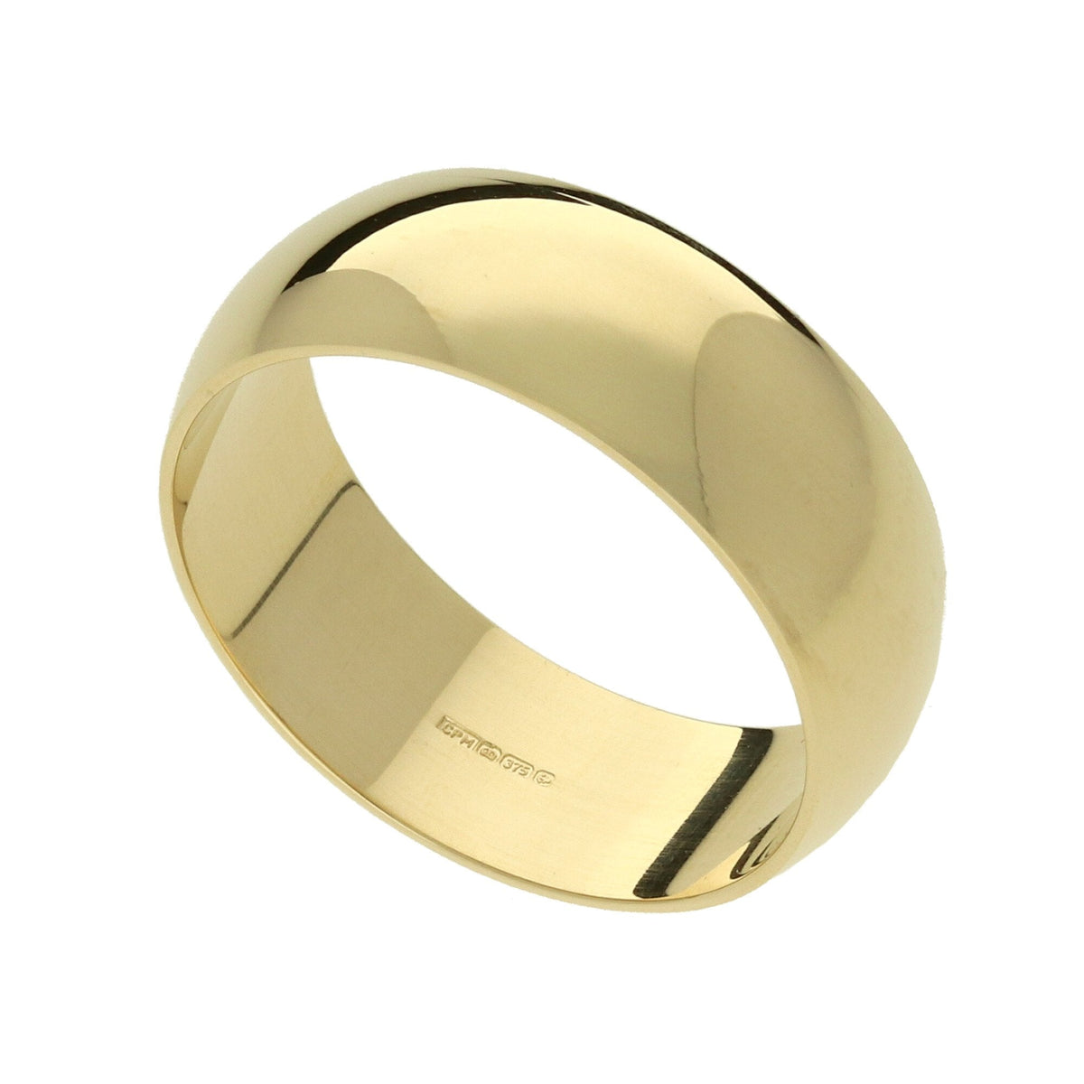 Mens 9ct Yellow Gold 8mm D Shape Wedding Ring - Size X