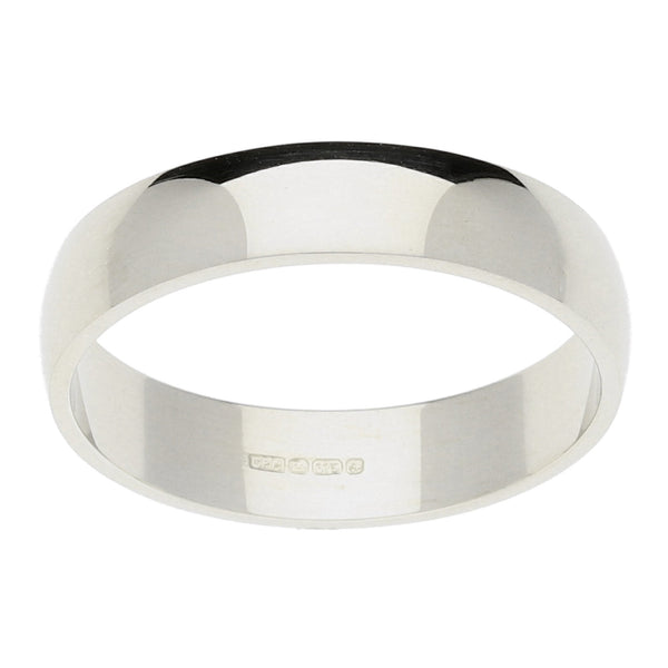 9ct White Gold D-Shape Wedding Ring - 2.6g