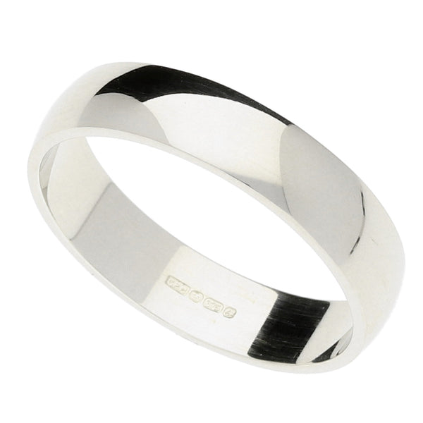 9ct White Gold D-Shape Wedding Ring - 2.6g
