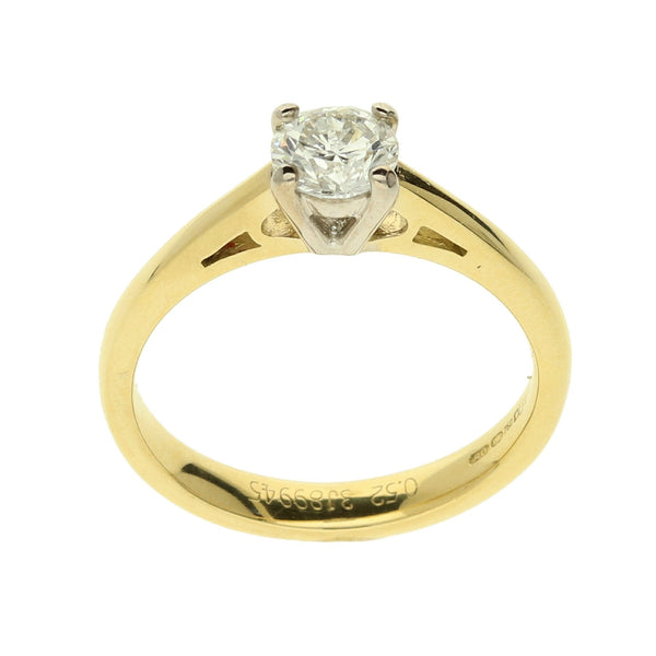 18ct Yellow Gold Four-Claw Engagement Ring - Size K - 0.52ct