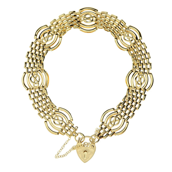 9ct Yellow Gold Fancy Gate Style Bracelet - 9.2 grams