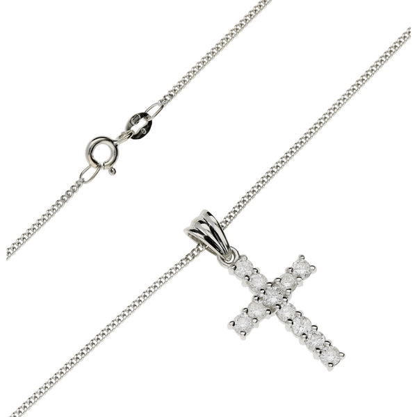 18ct White Gold Diamond Cross and 18 inch Chain - 1.10ct
