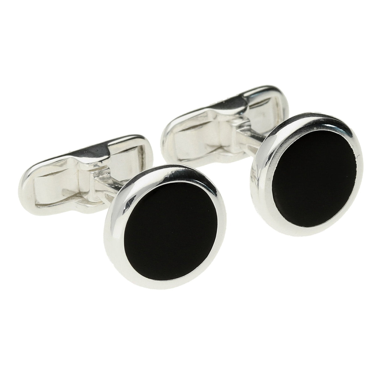 Black Enamel Circular Silver Cufflinks