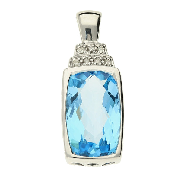 White Gold Topaz & Diamond Pendant - 4.0g